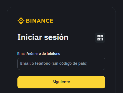 Iniciar sesión en Binance